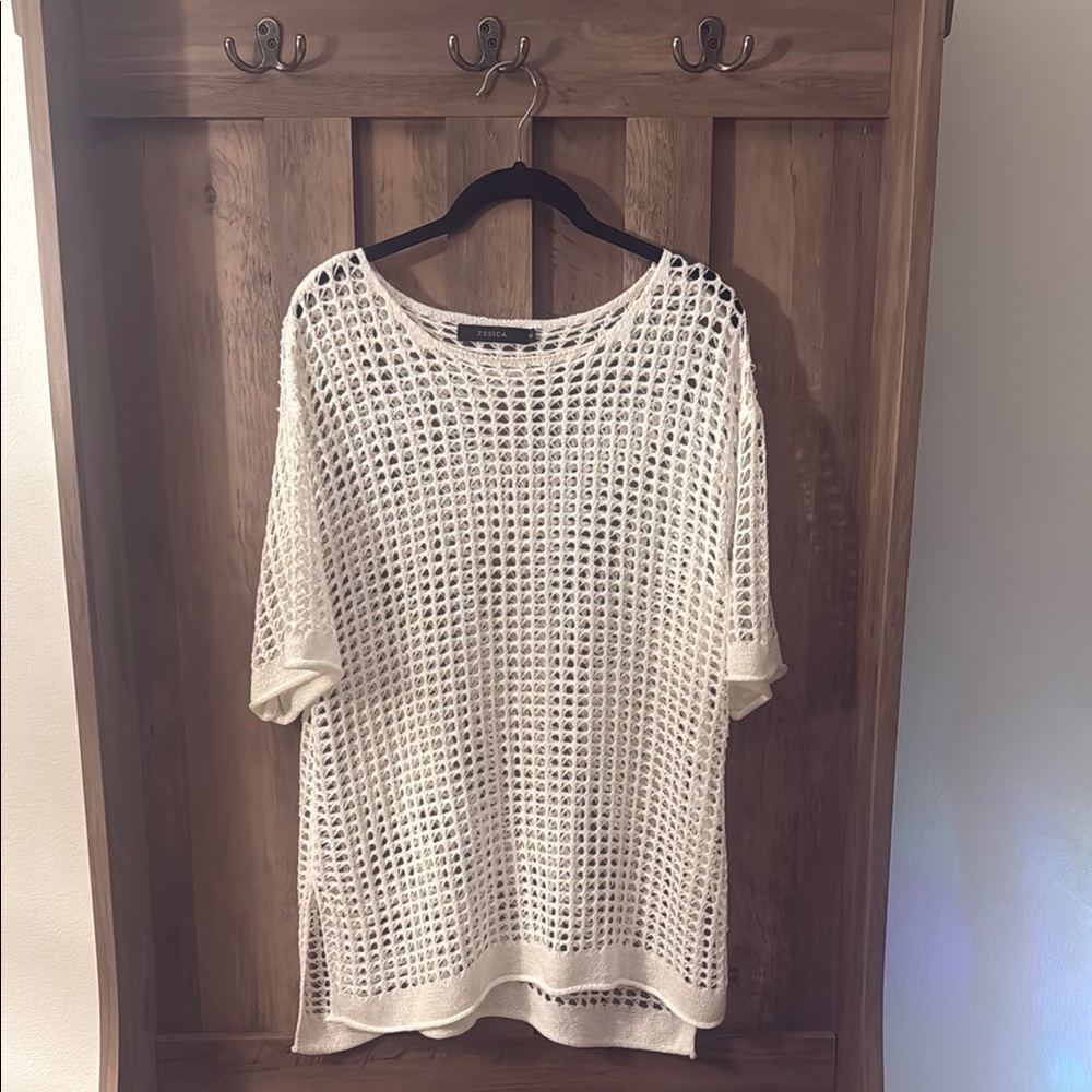 White Boxy Oversized Short Sleeve Beach Coverup